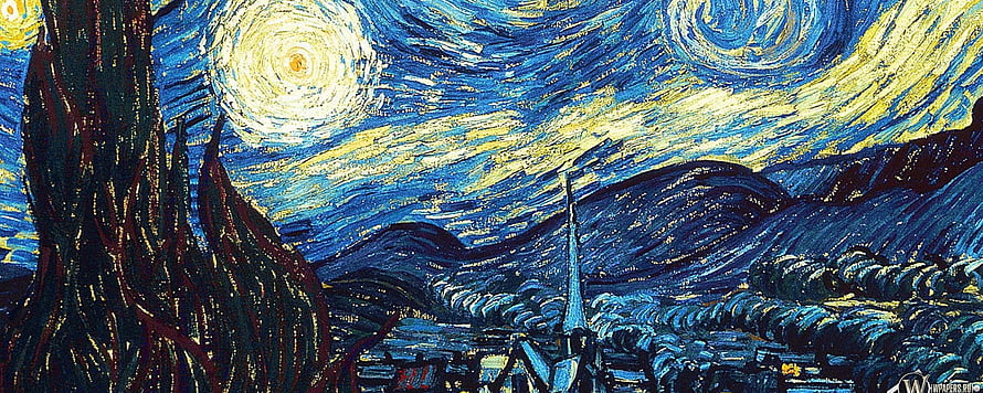 Vincent van Gogh The Starry Night Oil Painting with Swirling Sky and Village HD wallpaper