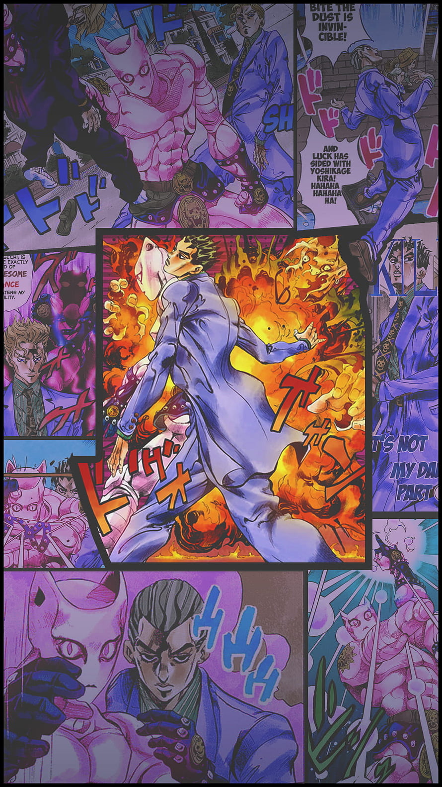 Kira Yoshikage and Killer Queen in Fiery JoJo Bizarre Adventure Manga Panel HD phone wallpaper