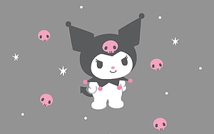 Cute Kuromi Character With Pink Skulls And Stars On Gray Background HD wallpaper
