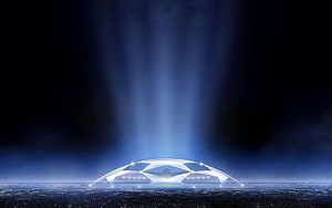 UEFA Champions League Stadium Concept with Dramatic Sky Light Beams HD wallpaper