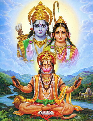 Hanuman in Meditation with Rama and Sita in Divine Indian Mythology Art, Hanuman Rama and Sita, ramsita HD phone wallpaper
