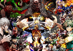 My Hero Academia All Might and Deku Epic Battle Wallpaper HD wallpaper