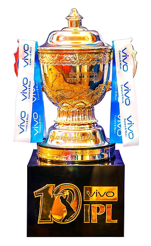 IPL 10th Anniversary Trophy with Vivo Sponsorship on Black Pedestal HD phone wallpaper