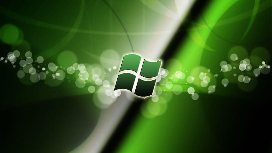 Green Windows 7 Logo Wallpaper with Bokeh Lights and Abstract Background HD wallpaper
