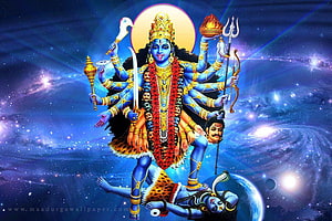 Kali Amman Divine Goddess Illustration with Cosmic Galaxy Background, Kaliamman, kali amman HD wallpaper