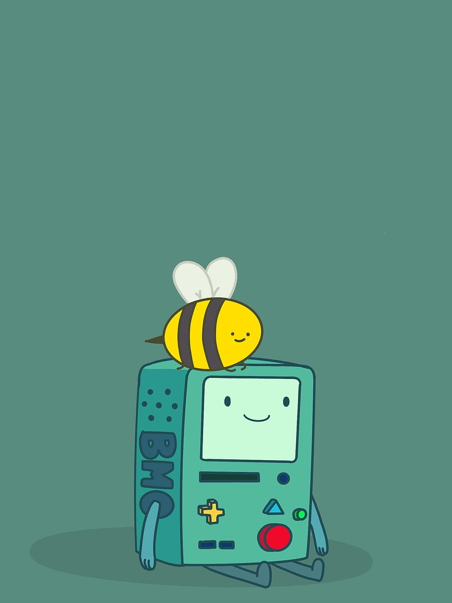 BMO the video game console character from Adventure Time with a cute bee on top HD phone wallpaper