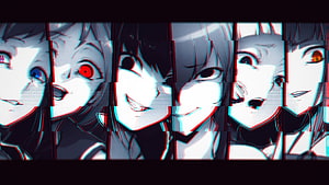 Glitch Art Anime Girl Collage with Chromatic Aberration and Distorted Faces HD wallpaper