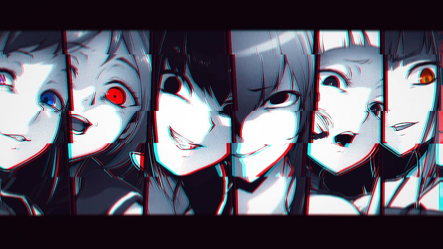Glitch Art Anime Girl Collage with Chromatic Aberration and Distorted Faces HD wallpaper