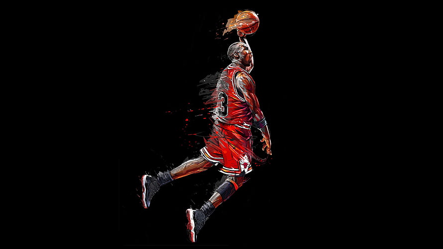 Michael Jordan Chicago Bulls Dribble Illustration on Black Background HD wallpaper