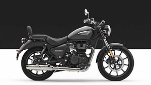 Royal Enfield Meteor 350 Matte Black Cruiser Motorcycle Studio Profile HD wallpaper