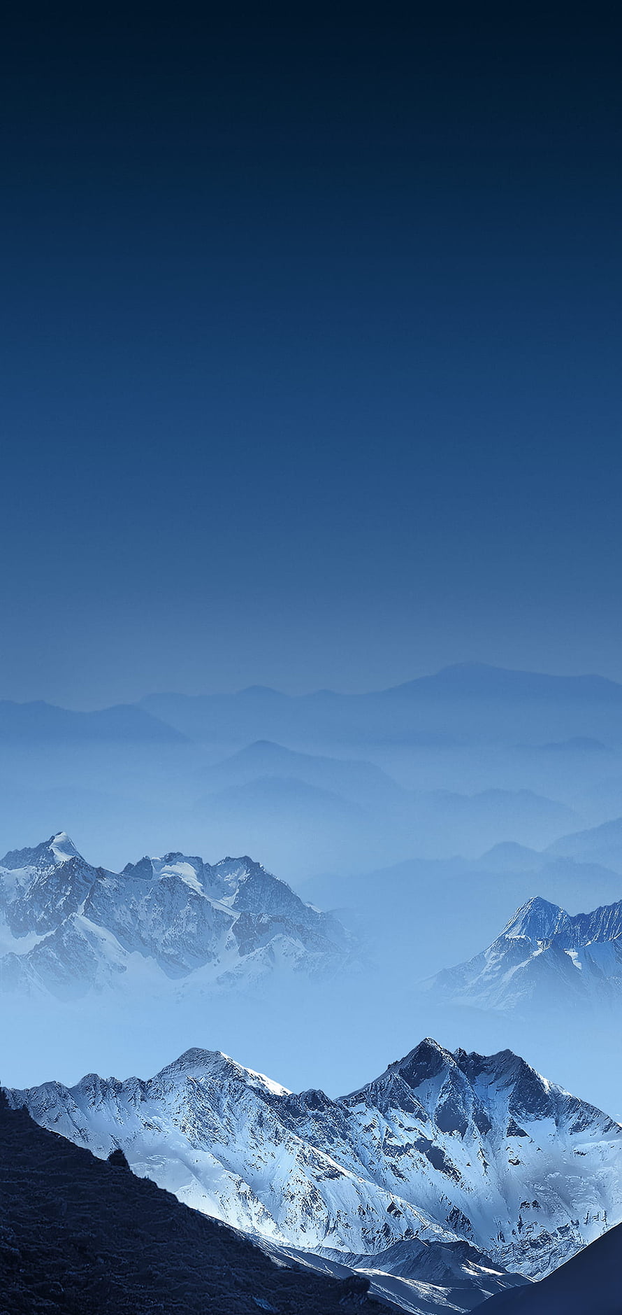 Layered Snow-Capped Mountain Ranges in Blue Mist and Clear Sky HD phone wallpaper