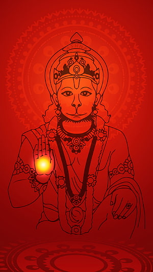 Lord Hanuman Line Art Illustration with Diya and Mandala Background, Jai Lord Hanuman 1080 x 1920, hanuman HD phone wallpaper