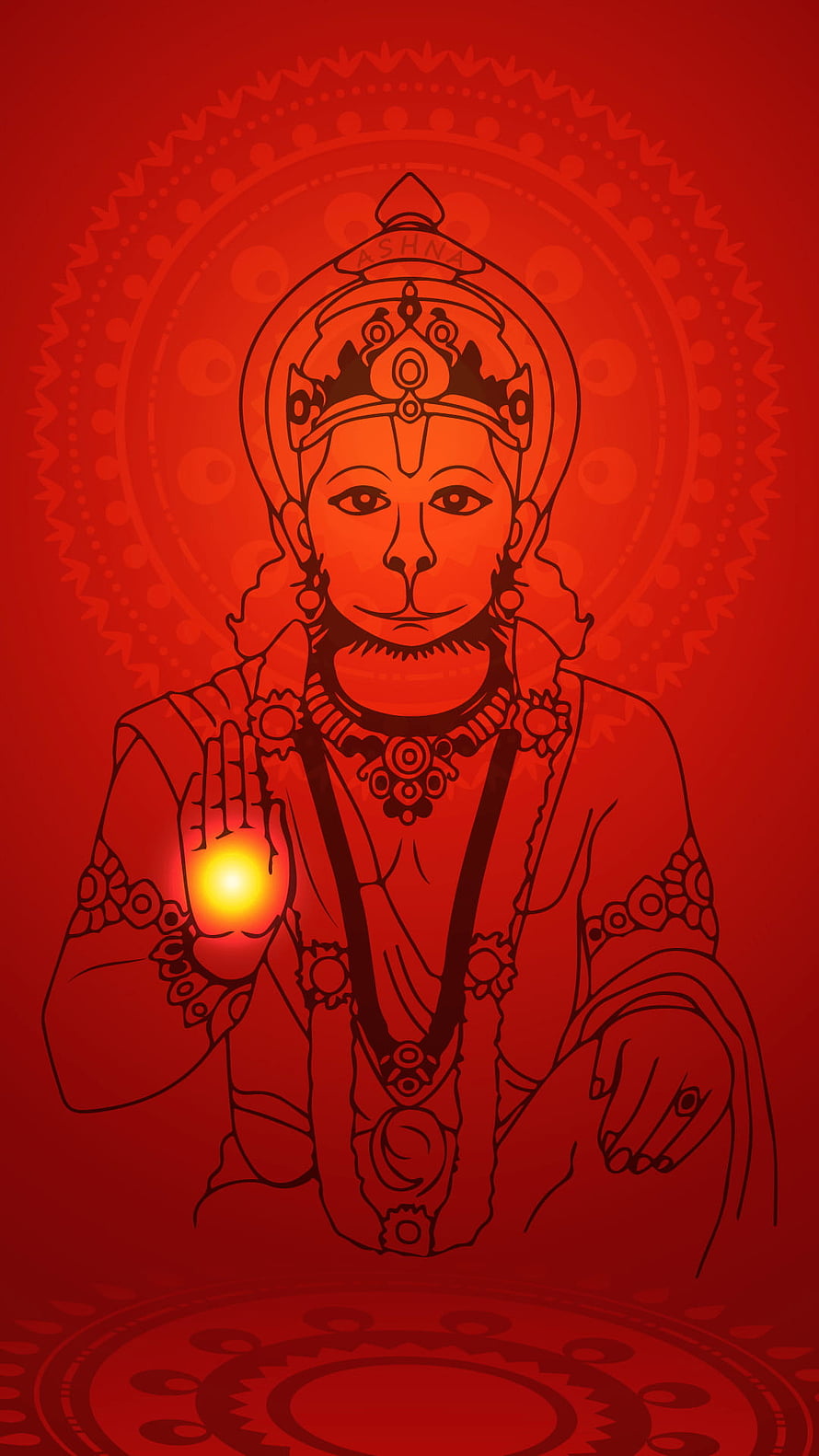 Lord Hanuman Line Art Illustration with Diya and Mandala Background, Jai Lord Hanuman 1080 x 1920, hanuman HD phone wallpaper