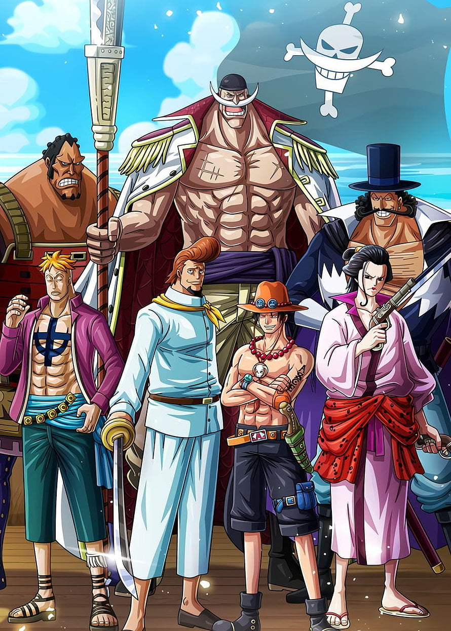 Whitebeard Pirates Crew Group Portrait in One Piece Anime Style HD phone wallpaper