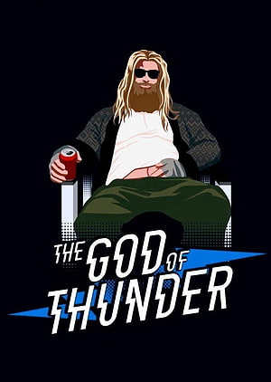 Fat Thor Sitting in a Chair Holding a Soda Can in a Stylized Illustration HD phone wallpaper