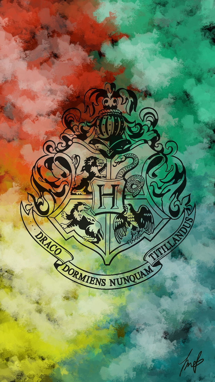 Harry Potter Hogwarts Crest Watercolor Artwork with Gryffindor Slytherin Hufflepuff Ravenclaw Colors HD phone wallpaper
