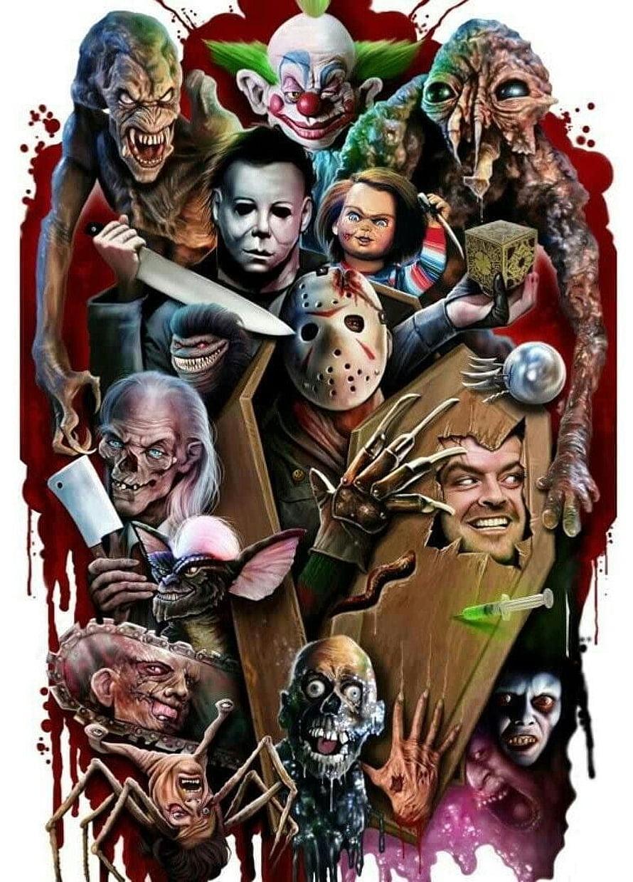 Classic Horror Movie Villains and Monsters Digital Art Collage HD phone wallpaper