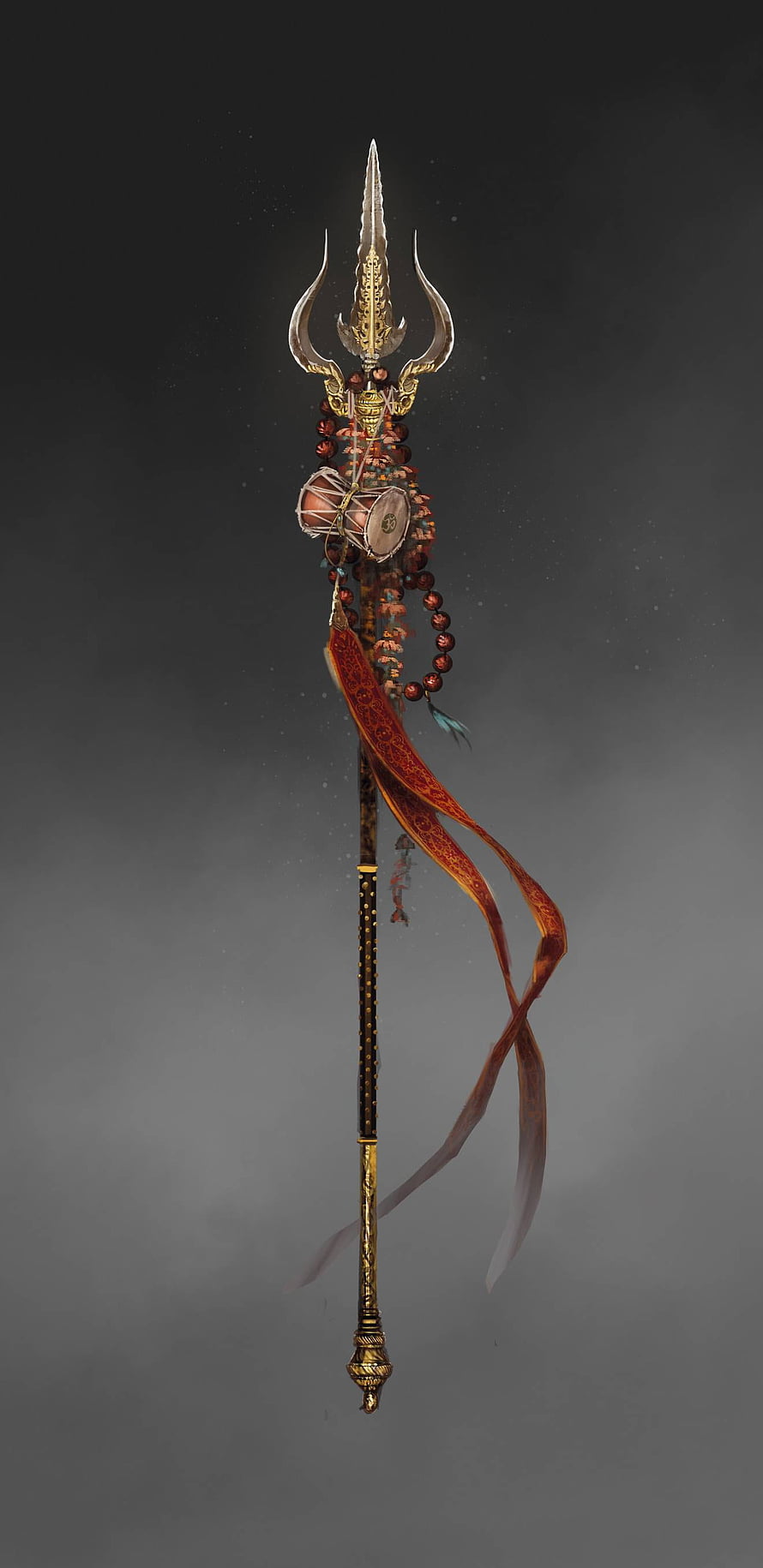 Ornate Fantasy Trisula Spear with Prayer Beads and Drum HD phone wallpaper