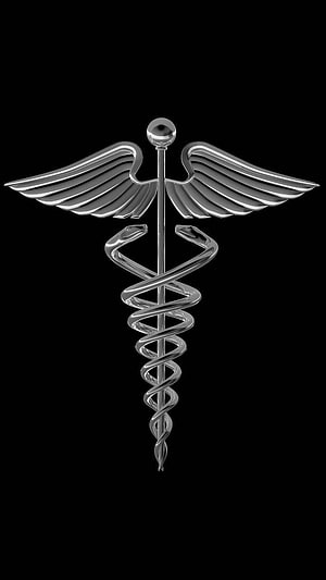 Shiny Silver Caduceus Medical Symbol With Wings And Snakes On Black Background HD phone wallpaper
