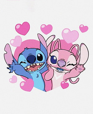 Stitch and Angel Cute Cartoon Illustration with Pink Hearts HD phone wallpaper