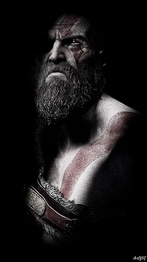 Kratos God of War Dark Portrait with War Paint and Fur Armor HD phone wallpaper