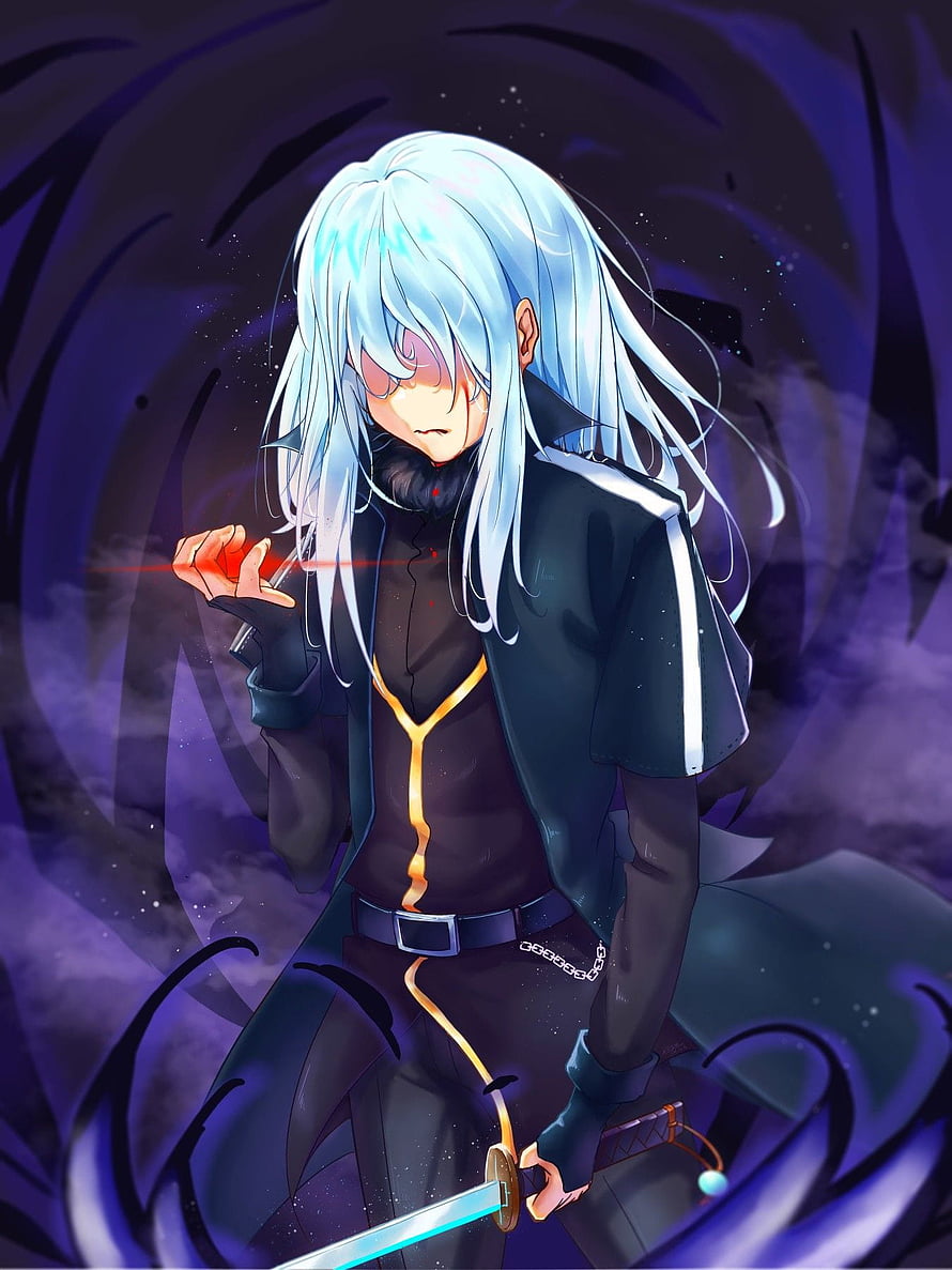 Rimuru Tempest anime character with glowing sword and dark energy aura HD phone wallpaper