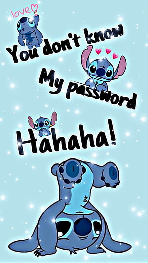 Cute Stitch Lilo and Stitch Cartoon Wallpaper with Playful Text and Sparkles HD phone wallpaper