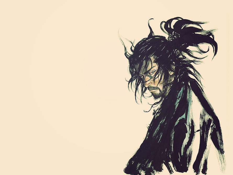 Miyamoto Musashi Vagabond Samurai Ink Wash Portrait HD wallpaper