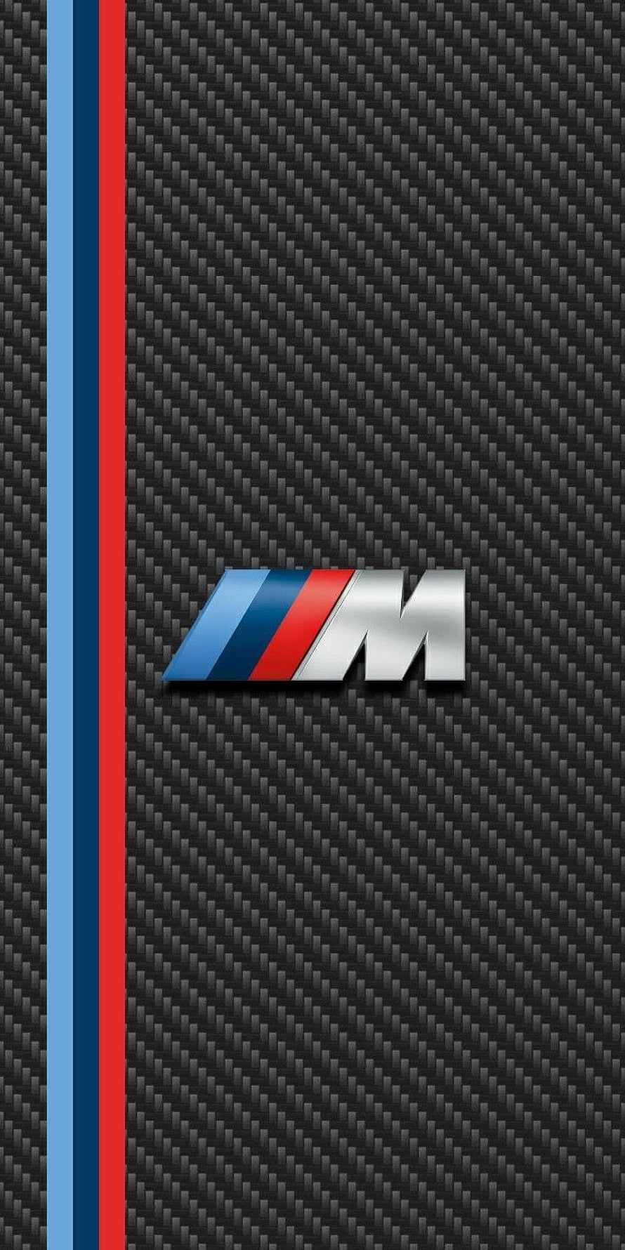 BMW M Power Logo on Carbon Fiber Texture with Blue and Red Stripes HD phone wallpaper