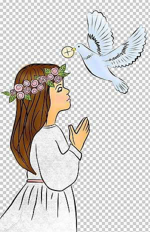 First Communion Girl with Flower Crown and Dove Illustration HD phone wallpaper