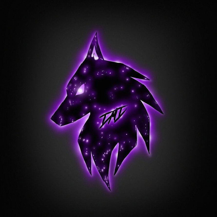Glowing Purple Galaxy Wolf Head with Neon Outline and Starry Texture on Dark Background HD phone wallpaper