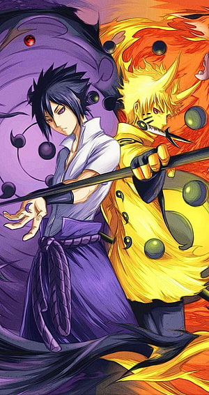 Naruto Shippuden Sasuke and Naruto in Nine-Tails Mode Anime Illustration HD phone wallpaper