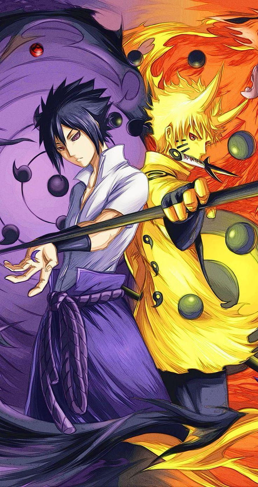 Naruto Shippuden Sasuke and Naruto in Nine-Tails Mode Anime Illustration HD phone wallpaper