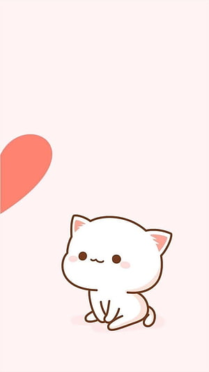 Cute White Kitten Sitting With Pink Heart On Soft Pastel Background HD phone wallpaper
