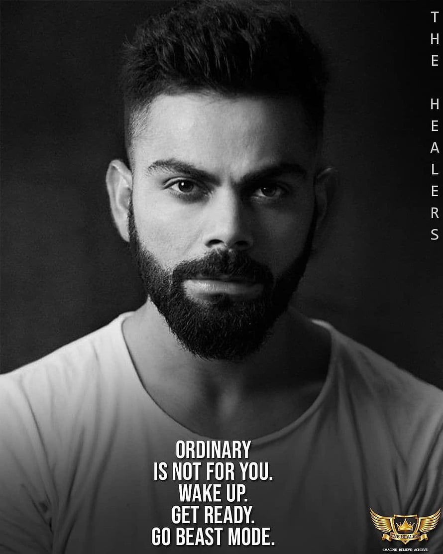 Virat Kohli Intense Black And White Portrait With Motivational Beast Mode Quote HD phone wallpaper