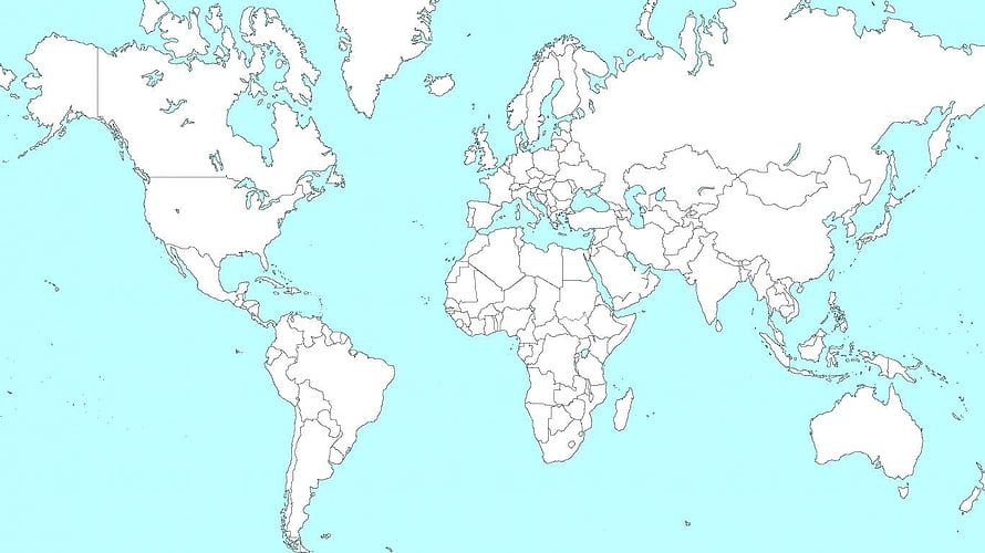 Minimalist Blank World Political Map with Country Borders on Light Blue Background HD wallpaper