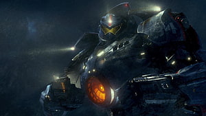 Gipsy Danger Jaeger from Pacific Rim in Dark Stormy Night Scene HD wallpaper