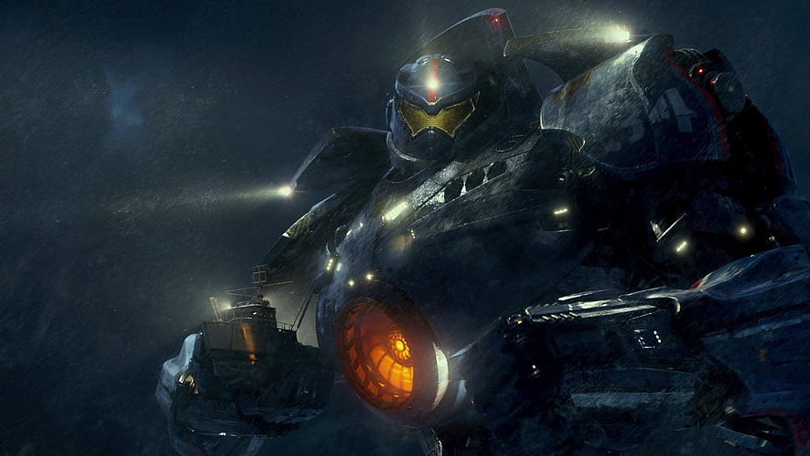 Gipsy Danger Jaeger from Pacific Rim in Dark Stormy Night Scene HD wallpaper