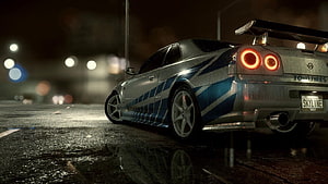 Nissan Skyline GT-R R34 Night Rain Street Scene Wallpaper HD wallpaper