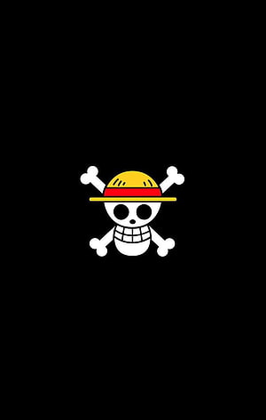 One Piece Jolly Roger Skull and Crossbones Logo on Black Background HD phone wallpaper