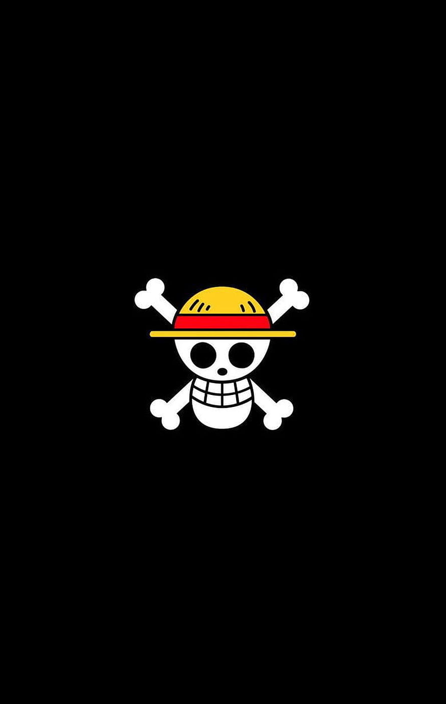 One Piece Jolly Roger Skull and Crossbones Logo on Black Background HD phone wallpaper