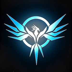 Glowing Blue Phoenix Emblem with Spread Wings and Circular Halo on Dark Background HD phone wallpaper