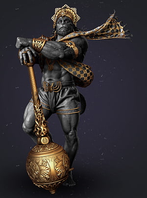 Majestic Sun Wukong Monkey King Statue with Golden Ruyi Jingu Bang Staff and Ornate Armor HD phone wallpaper