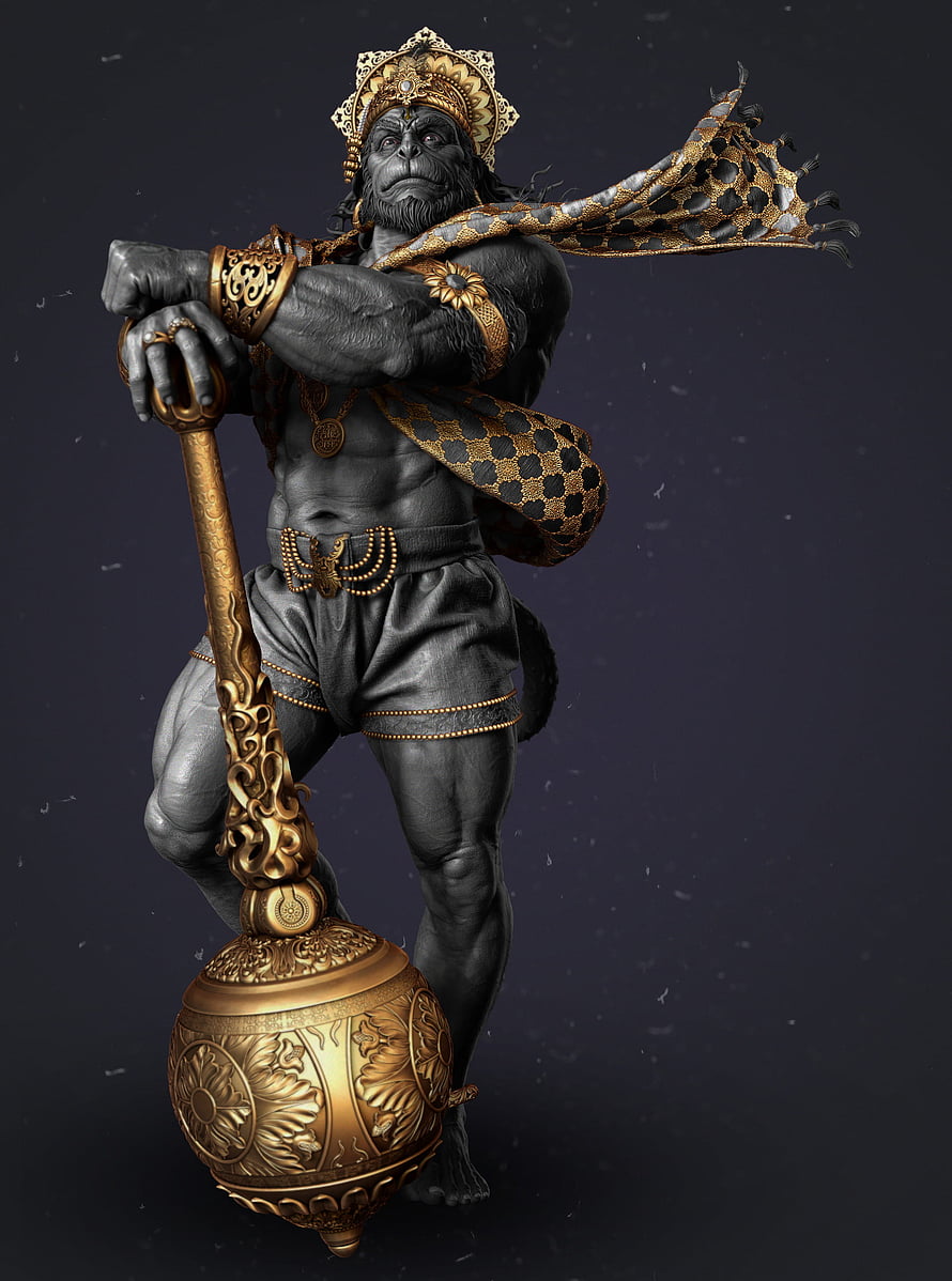 Majestic Sun Wukong Monkey King Statue with Golden Ruyi Jingu Bang Staff and Ornate Armor HD phone wallpaper