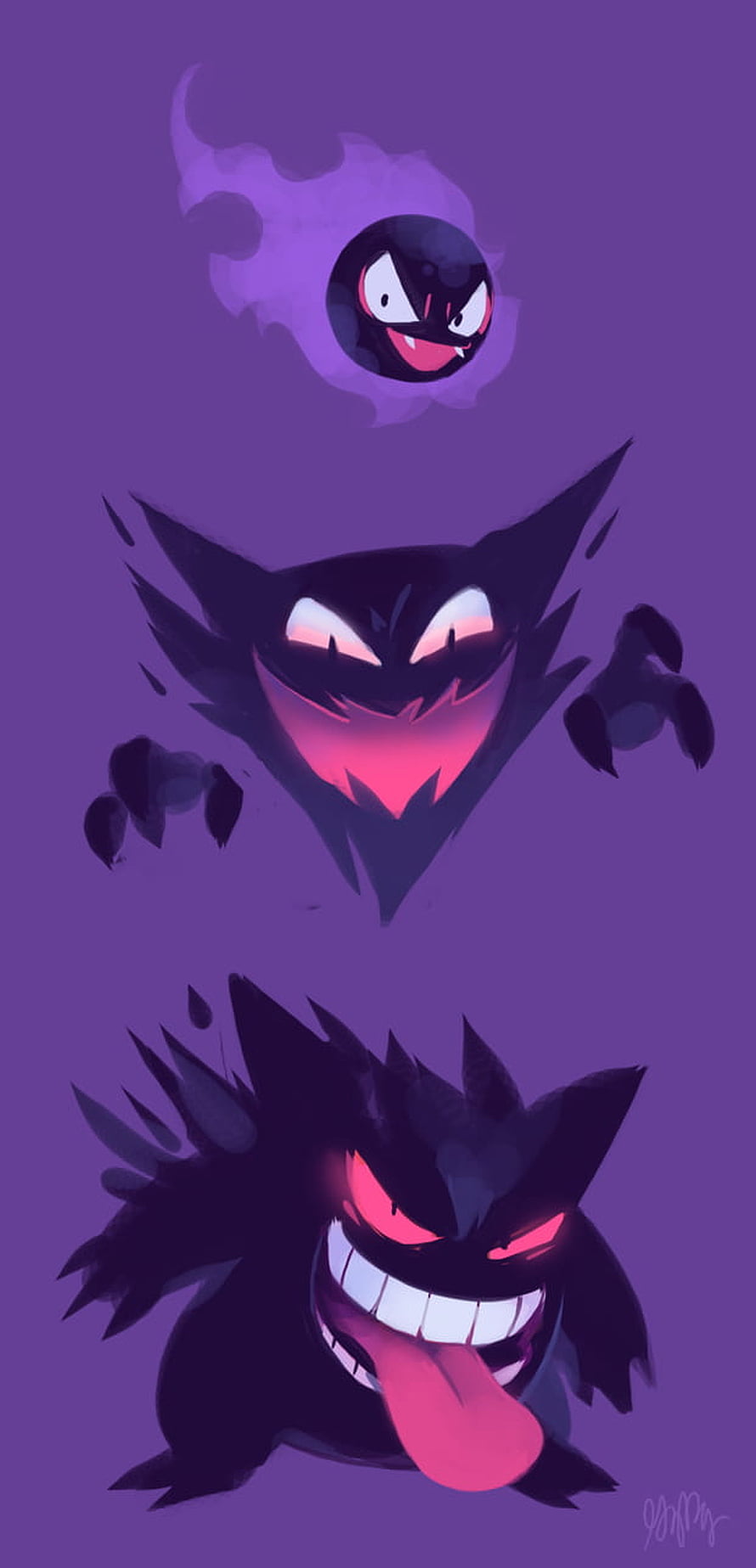 Gastly Haunter Gengar Evolution Line Dark Type Pokemon Illustration HD phone wallpaper