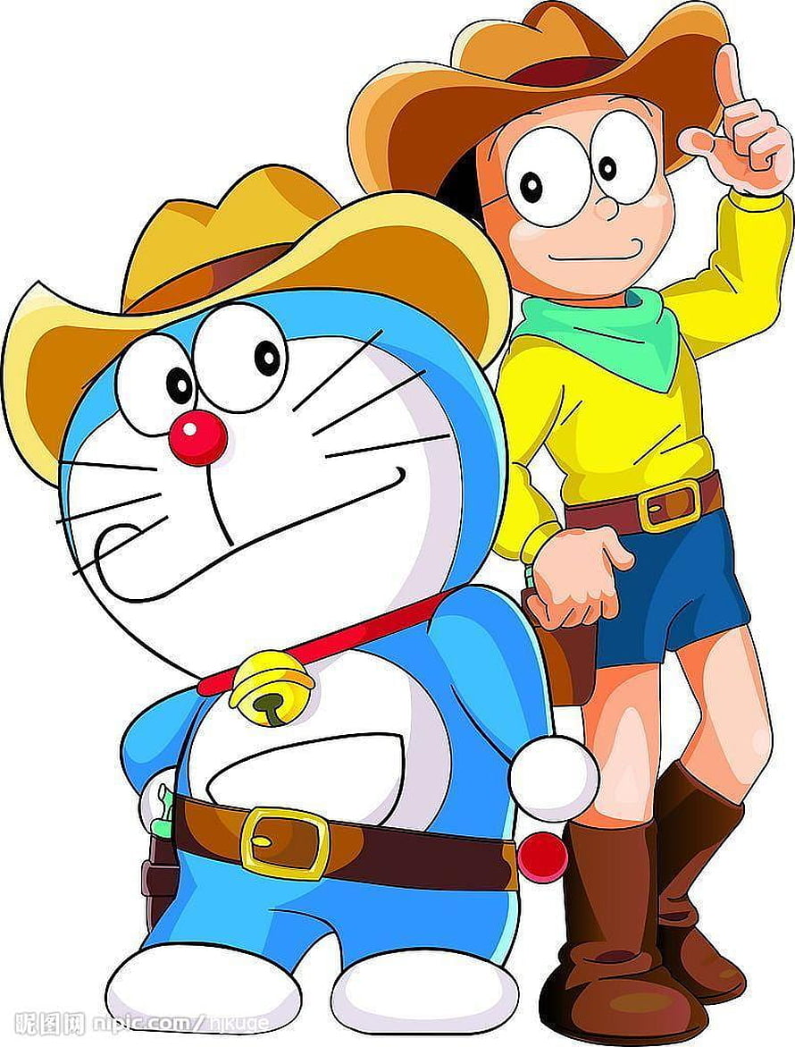 Doraemon and Nobita in Cowboy Outfits Anime Wallpaper HD phone wallpaper
