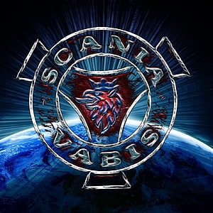 Scania V8 Engine Emblem With Lion Crest Against Earth Horizon HD phone wallpaper