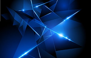 Abstract Geometric Blue Triangles with Glowing Light Rays on Dark Background HD wallpaper