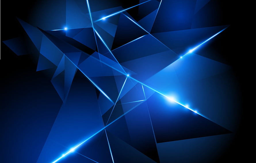 Abstract Geometric Blue Triangles with Glowing Light Rays on Dark Background HD wallpaper