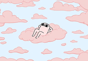 Kawaii Aesthetic Illustration of a Relaxed Character Lying on Pink Clouds HD wallpaper
